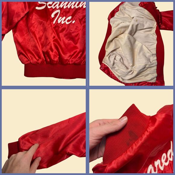 Vintage red 80s satin bomber windbreaker, size L "Infrared Scanning Inc." jacket - Picture 8 of 9